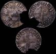 London Coins : A148 : Lot 1538 : Pennies Aethelred II Long Cross (3) Fine or better for wear but with large flan chips