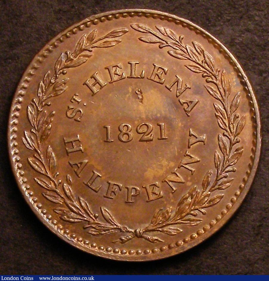 London Coins : A149 : Lot 1324 : St. Helena, British East India Company Coinage Halfpenny 1821 in bronze, reverse inverted, design as...