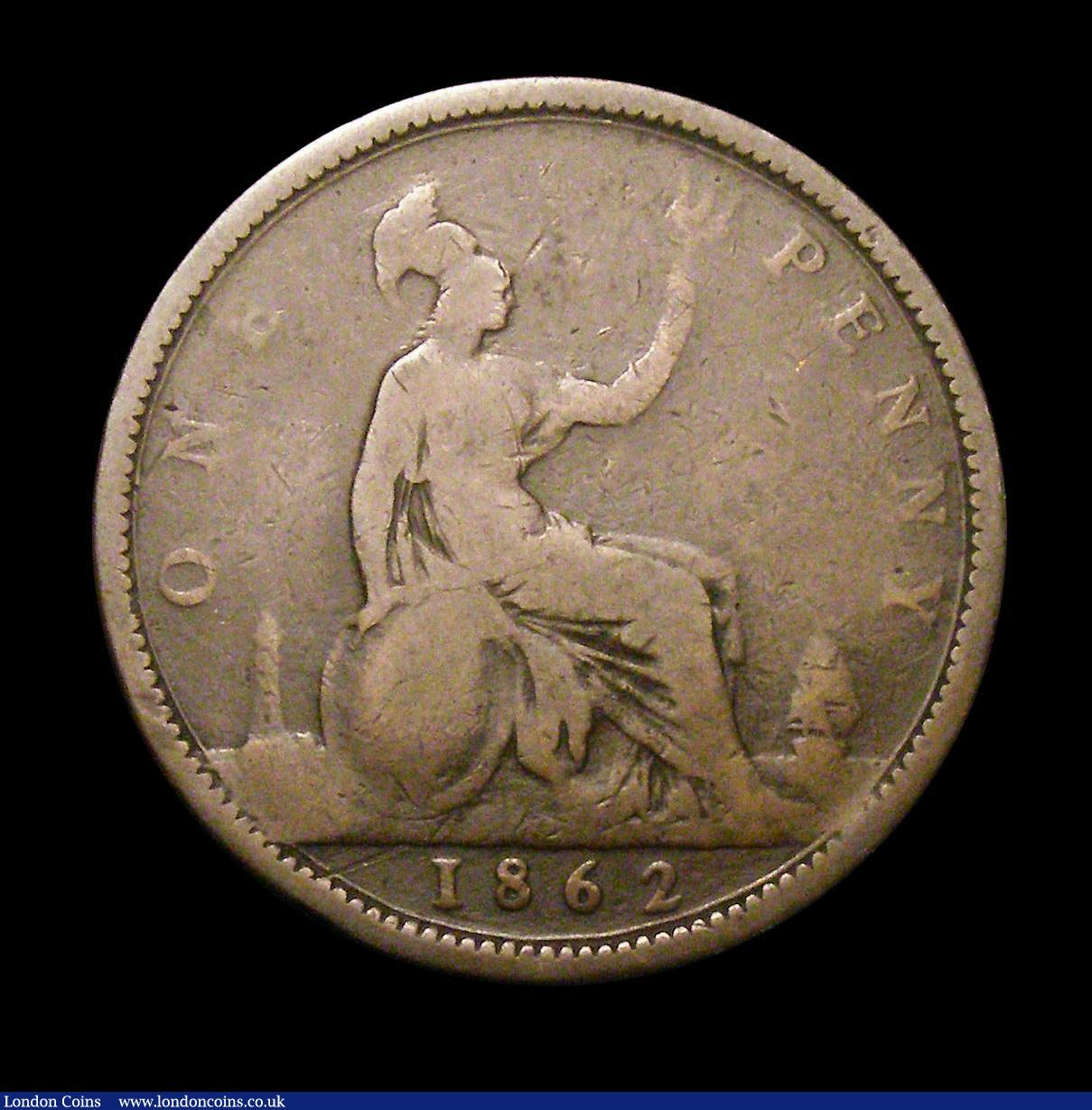 London Coins : A149 : Lot 2436 : Penny 1862 Small date numerals from the Halfpenny die, Freeman 41 dies 6+G NVG the variety very clea...