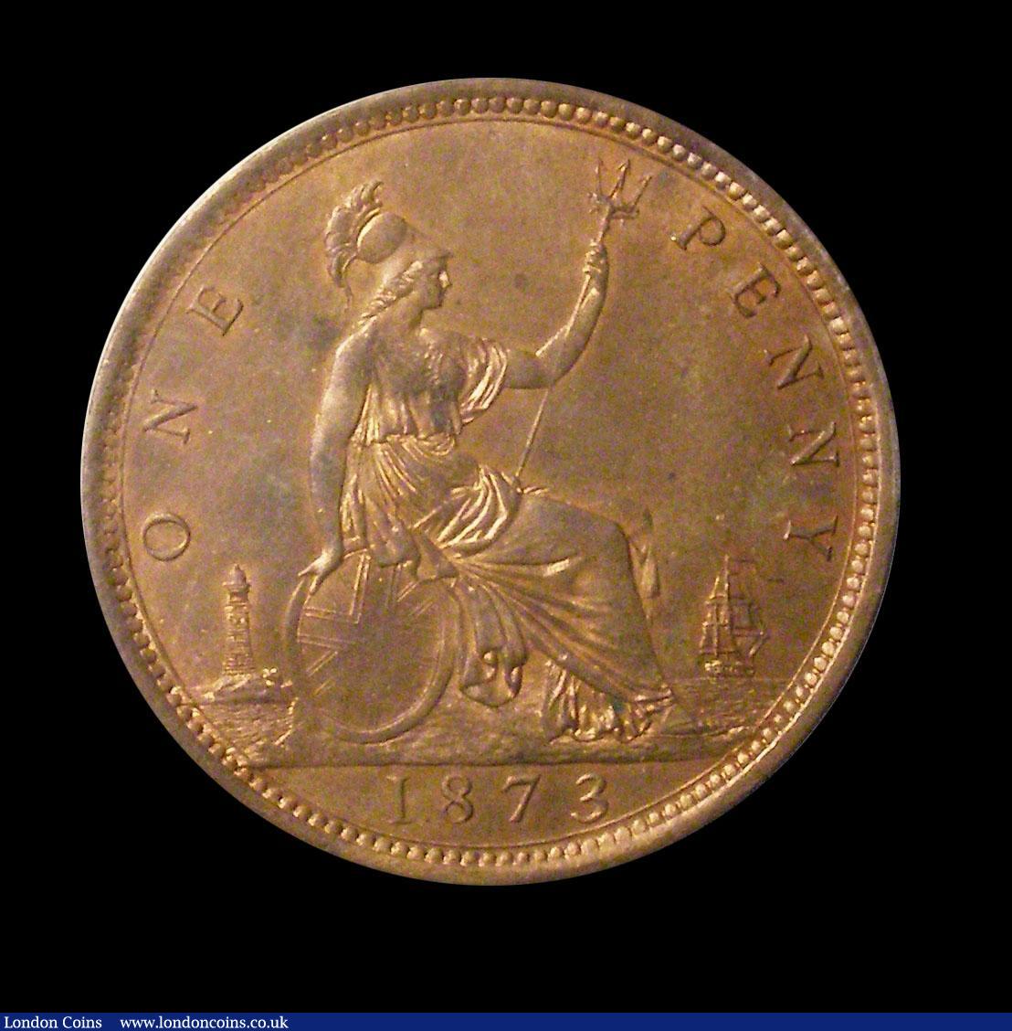 London Coins : A149 : Lot 2448 : Penny 1873 Freeman 64 dies 6+G Choice UNC with subdued lustre, slabbed and graded CGS 82, the joint ...