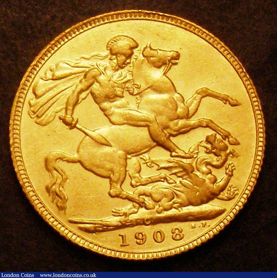 London Coins : A149 : Lot 2861 : Sovereign 1908C Marsh 183 and unlisted as a currency coin by Spink, VF the surfaces slightly uneven ...