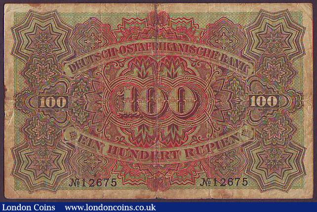London Coins : A149 : Lot 349 : German East Africa 100 Rupien dated 1905, Kaiser Wilhelm portrait, series No.12675, Pick4a, tiny cen...