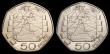 London Coins : A149 : Lot 2021 : Fifty Pence 1993 (2), UK Presidency of EU ministers. Rare as many were melted down. AEF. (2).