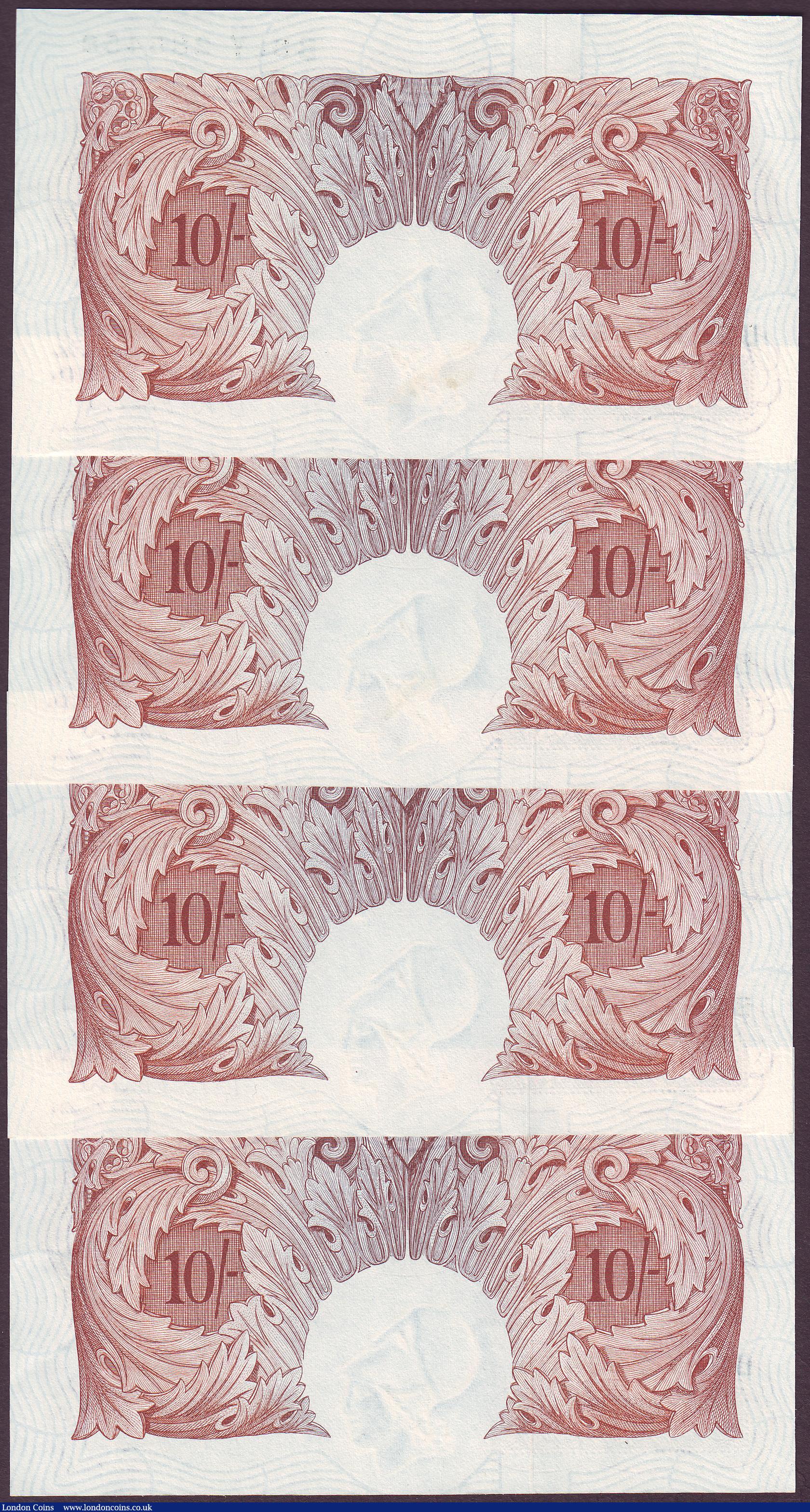 London Coins : A150 : Lot 107 : Ten shillings O'Brien B271 (4) issued 1955, a consecutively numbered run series B81Y 285455 to ...