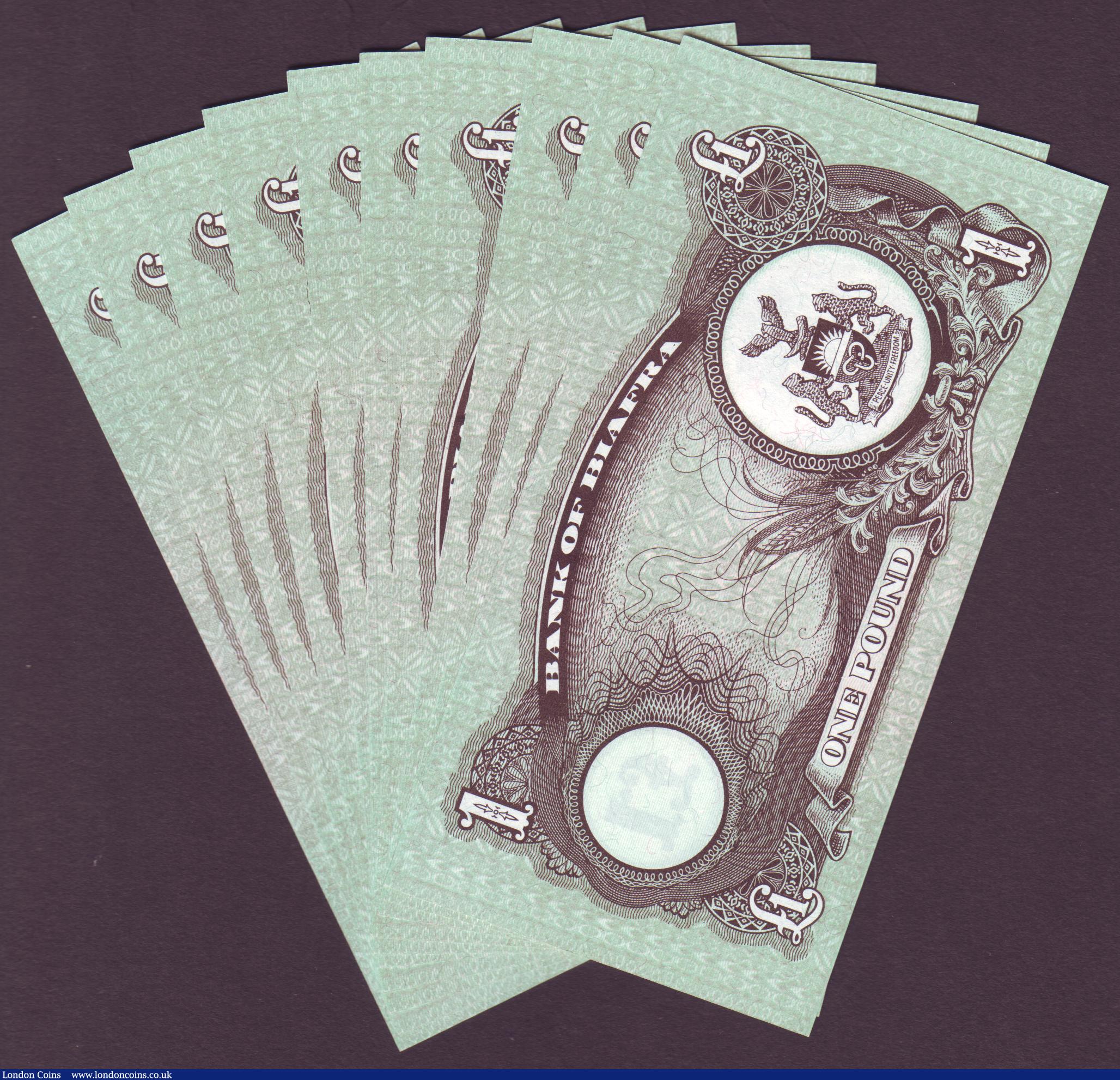 London Coins : A150 : Lot 162 : Biafra &pound;1 issued 1968-69 (10) scarcer types all without serial numbers, Pick5b (cat. value $20...