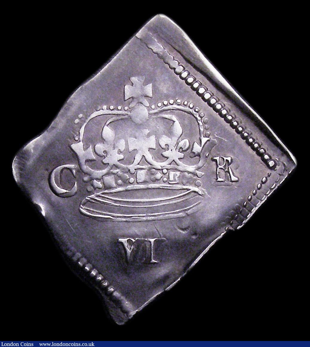 London Coins : A150 : Lot 1826 : Sixpence Charles I Newark besieged 1646 S.3146 NVF toned, slightly irregular on the edges, overall a...