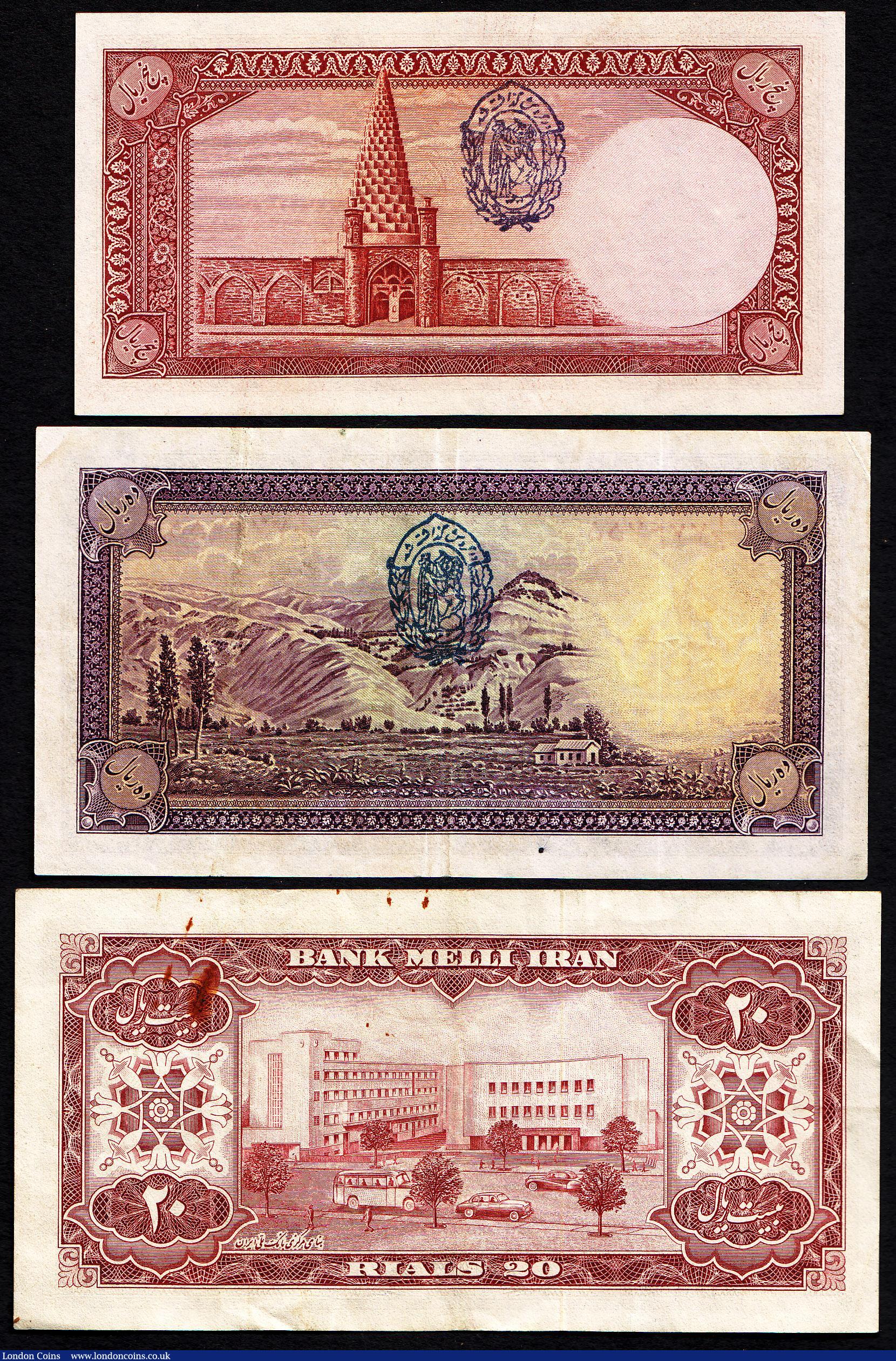 London Coins : A150 : Lot 229 : Iran (3) 5 rials issued 1938 Pick32Ad EF, 10 rials issued 1938 Pick33Ac (or 33Ad-date stamp difficul...