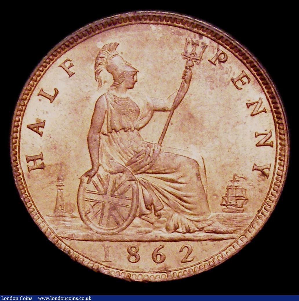 London Coins : A150 : Lot 2484 : Halfpenny 1862 Freeman 289 dies 7+G UNC with good lustre, the obverse slightly subdued