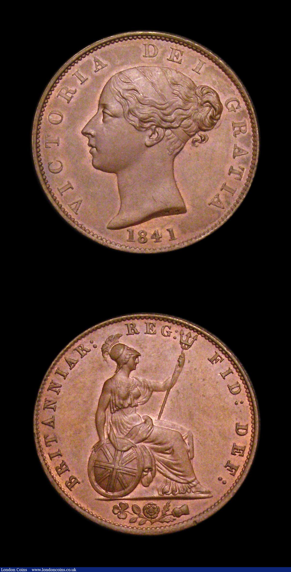 London Coins : A150 : Lot 2577 : Penny 1858 Small Date No WW Peck 1517 Toned UNC, Halfpenny 1841 Peck 1542 Toned UNC with a hint of l...