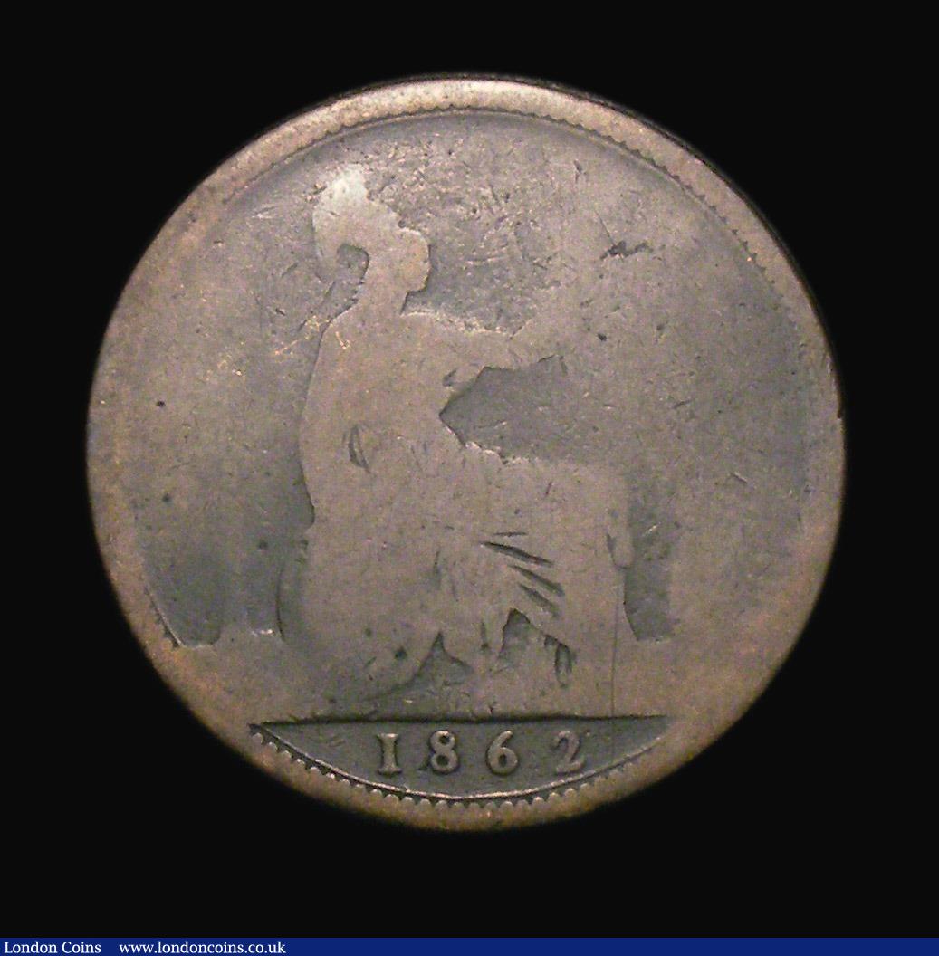 London Coins : A150 : Lot 2589 : Penny 1862 Small Date Figures from the Halfpenny die Freeman 41 dies 6+G. Rated R18 by Freeman. Only...