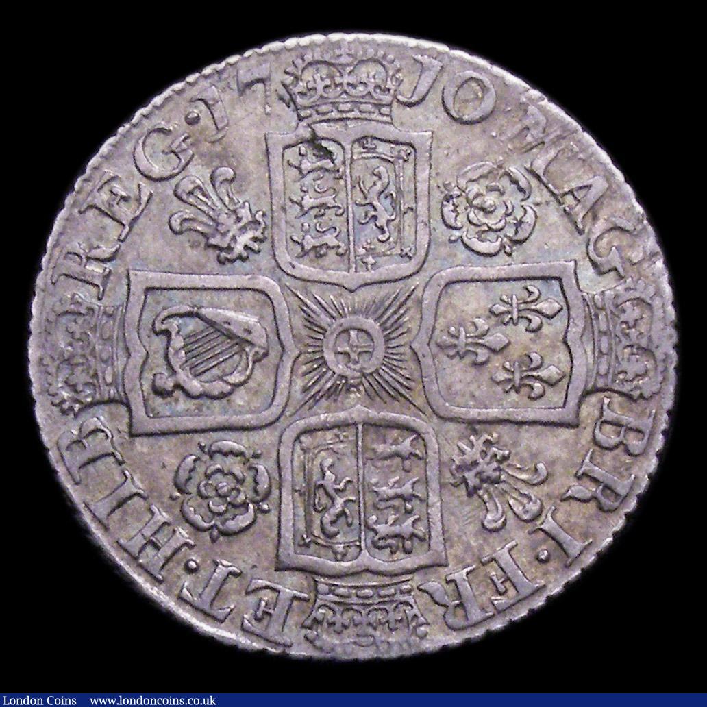 London Coins : A150 : Lot 2660 : Shilling 1710 Roses and Plumes ESC 1155 NVF/VF with a subtle and colourful tone