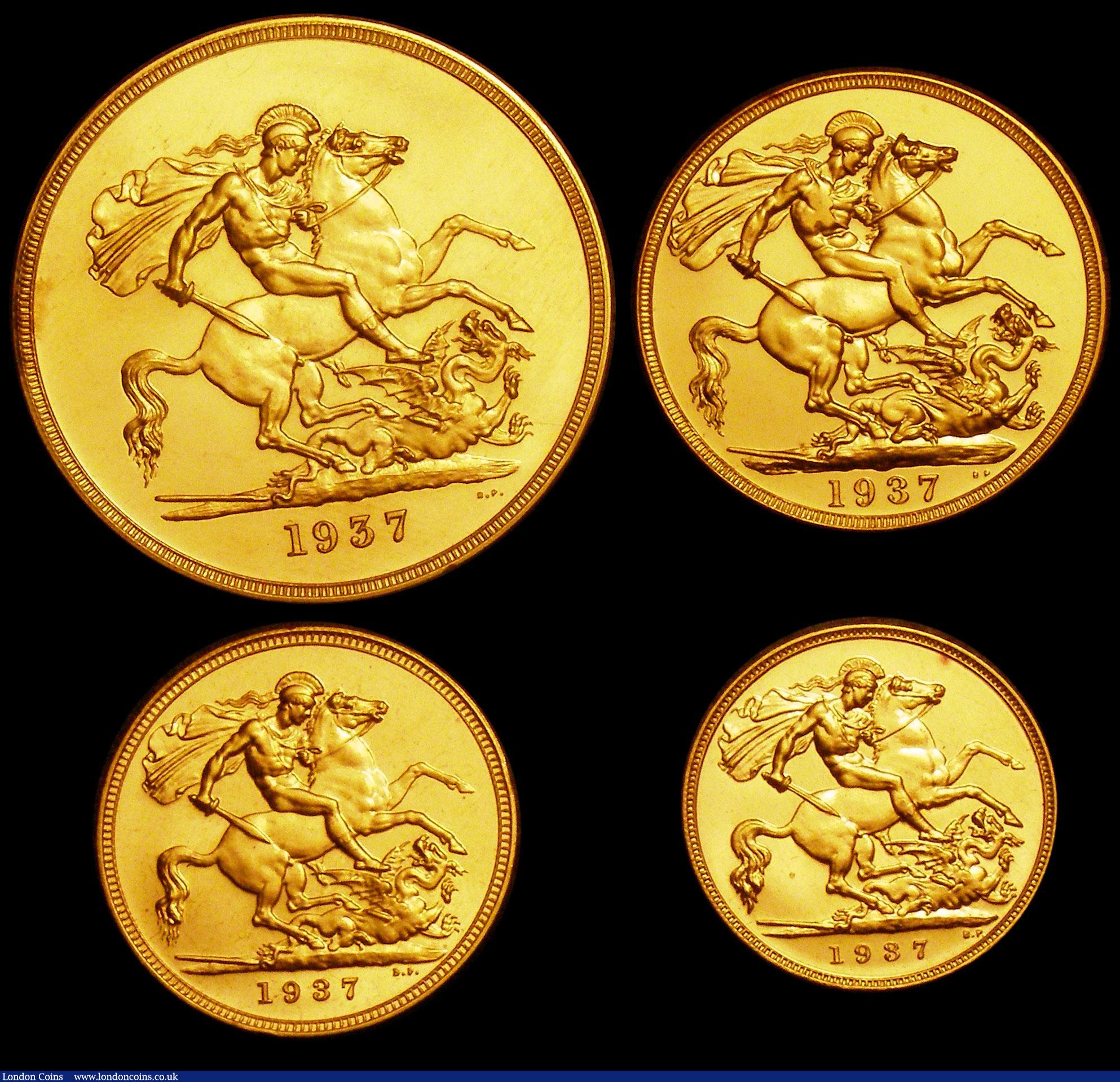London Coins : A150 : Lot 401 : Proof Set 1937 (4 coins) Five Pounds to Half Sovereign nFDC with a few light contact marks, in the o...