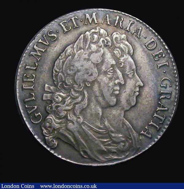 Halfcrown 1693 3 over inverted 3 ESC 521 VF nicely toned : English Coins : Auction 150 : Lot 2299