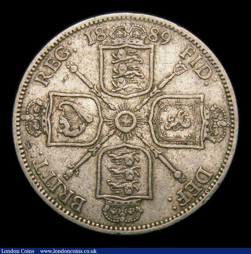 London Coins : A151 : Lot 1533 : Florin 1889 CGS variety 03, Dies 3A: Reverse : Harps Cross to space, dates Cross to bead. (this die ...