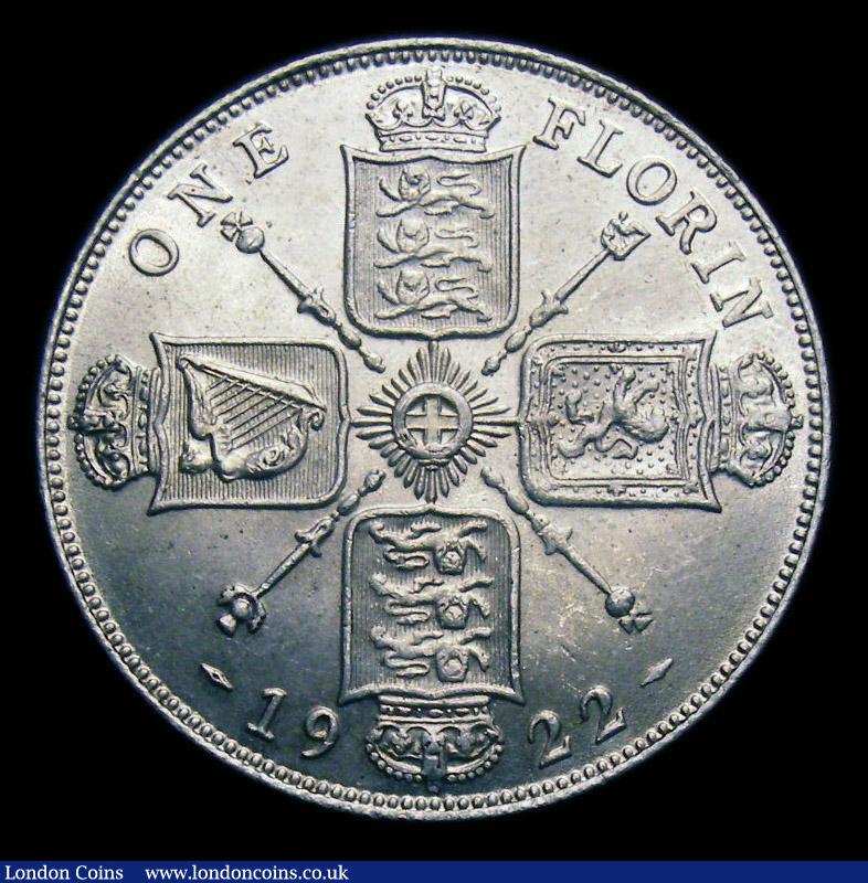 London Coins : A151 : Lot 1565 : Florin 1922 Davies 1750, Smaller Reverse Design. Note on this reverse the twos in the date are sligh...