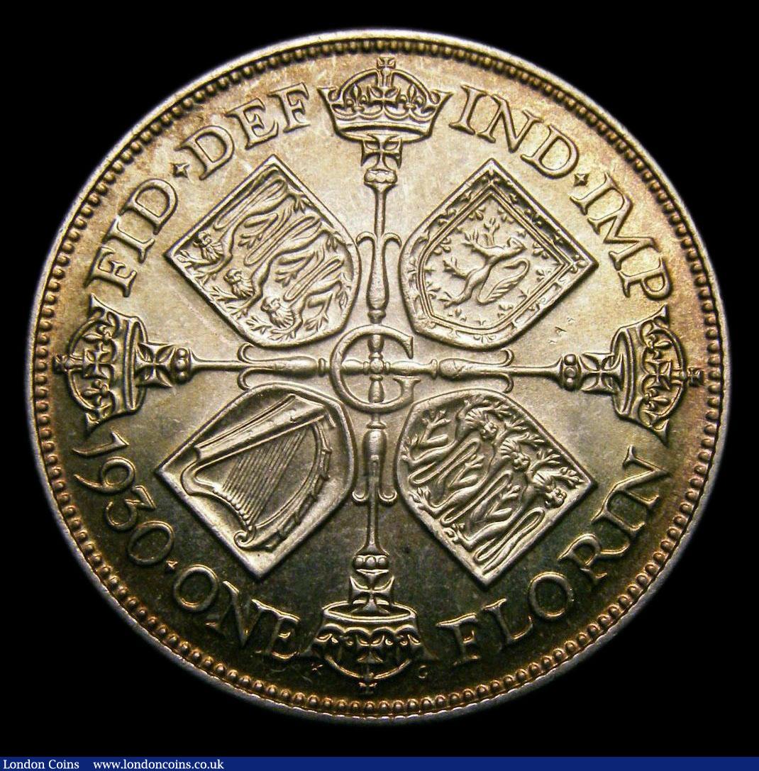 London Coins : A151 : Lot 1574 : Florin 1930 ESC 950, CGS type FL.G5.1930.01, UNC and with a green and gold tone, slabbed and graded ...