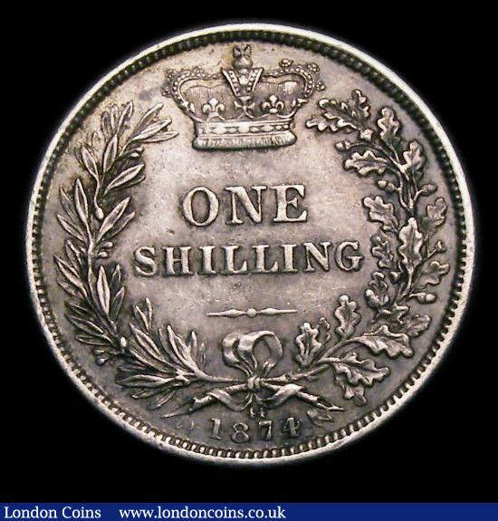 London Coins : A151 : Lot 1618 : Shilling 1874 ESC 1326, Die Number 44, CGS type SH.V1.1874.01 VF, slabbed and graded CGS 50