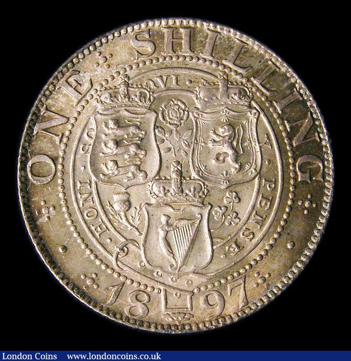 London Coins : A151 : Lot 1635 : Shilling 1897 ESC 1366, CGS type SH.V1.1897.01, Choice UNC with a superb even tone, slabbed and grad...