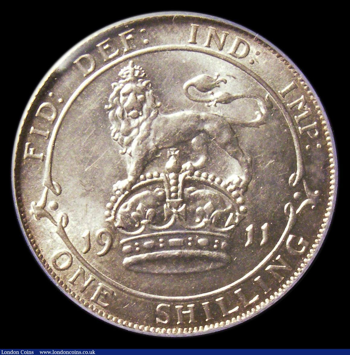 London Coins : A151 : Lot 1648 : Shilling 1911 Davies 1791 dies 2A. Obverse: I of GEORGIVS to bead, shallow neck, CGS type SH.G5.1911...