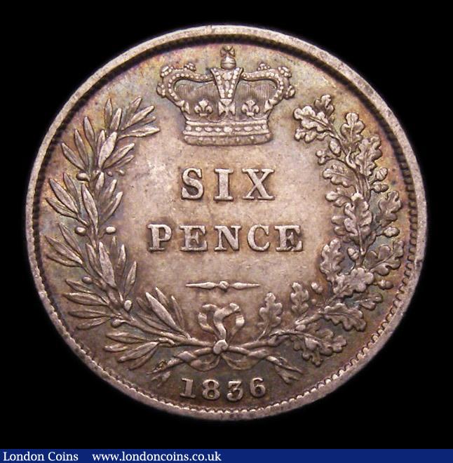 London Coins : A151 : Lot 1693 : Sixpence 1836 ESC 1678 Davies 367 dies 1B Large design on reverse, thick stems Good Fine slabbed and...