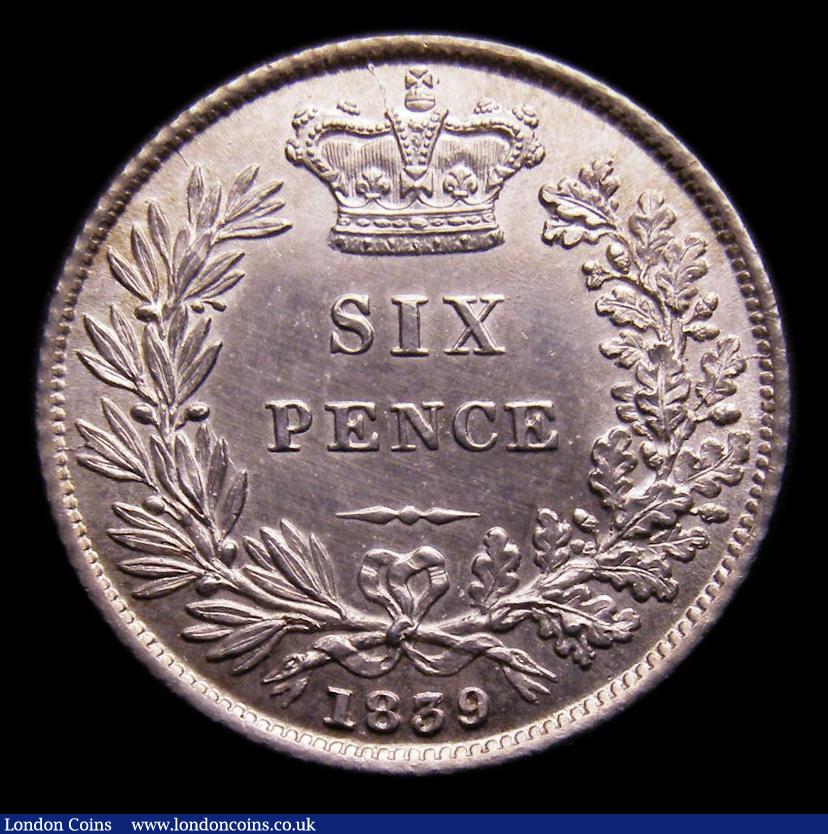 London Coins : A151 : Lot 1695 : Sixpence 1839 ESC 1684 CGS type SP.V1.1839.01 EF with some hairlines, slabbed and graded CGS 65