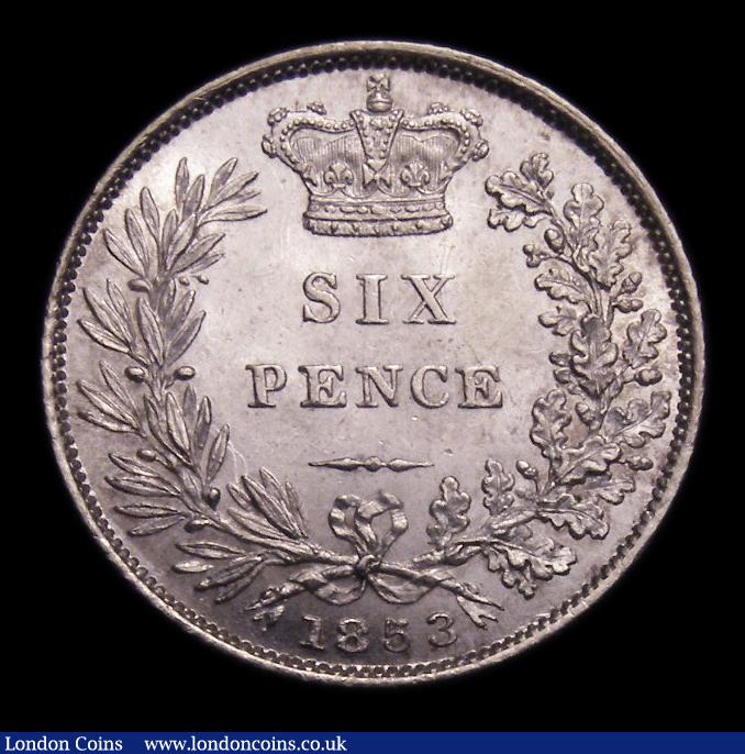 London Coins : A151 : Lot 1700 : Sixpence 1853 ESC 1698, CGS type SP.V1.1853.01, A/UNC and lustrous with some light contact marks, sl...