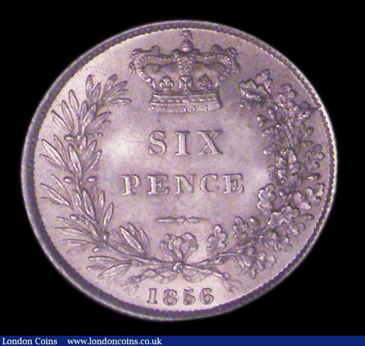 London Coins : A151 : Lot 1702 : Sixpence 1856 Normal Line below PENCE, ESC 1702, CGS type SP.V1.1856.01,Lustrous UNC and choice, sla...