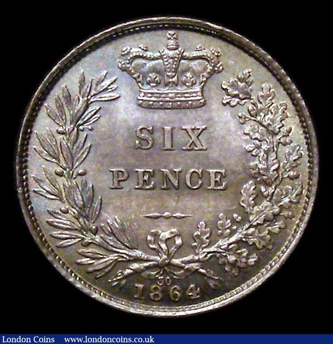 London Coins : A151 : Lot 1706 : Sixpence 1864 Small Date, serif 4 ESC 1713, Davies 1066, Die Number 30, CGS type SP.V1.1864.04, UNC ...