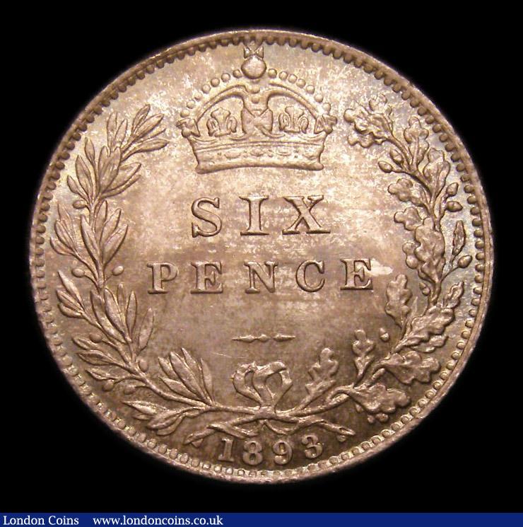 London Coins : A151 : Lot 1723 : Sixpence 1893 Veiled Head Davies 1180 dies 1A Choice UNC and attractively toned, slabbed and graded ...