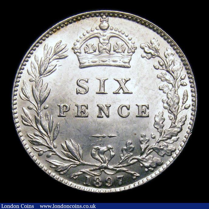 London Coins : A151 : Lot 1724 : Sixpence 1897 ESC 1767, CGS type SP.V1.1897.01 UNC and lustrous with some light contact marks, slabb...