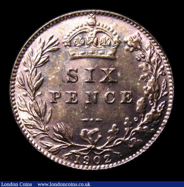 London Coins : A151 : Lot 1727 : Sixpence 1902 ESC 1785, CGS type SP.E7.1902.01 Choice UNC with green and gold tone, slabbed and grad...