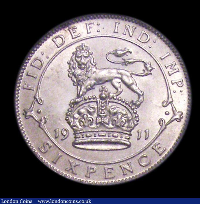 London Coins : A151 : Lot 1736 : Sixpence 1911 Davies 1863, dies 2B the standard die pairing found on this date, CGS type SP.G5.1911....