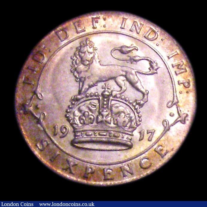 London Coins : A151 : Lot 1740 : Sixpence 1917 ESC 1802, CGS type SP.G5.1917.01, UNC and attractively toned, slabbed and graded CGS 8...