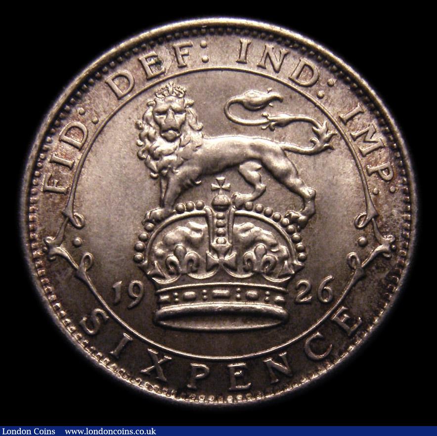 London Coins : A151 : Lot 1748 : Sixpence 1926 Modified Effigy ESC 1814, CGS type SP.G5.1926.02, Choice UNC with golden tone, slabbed...