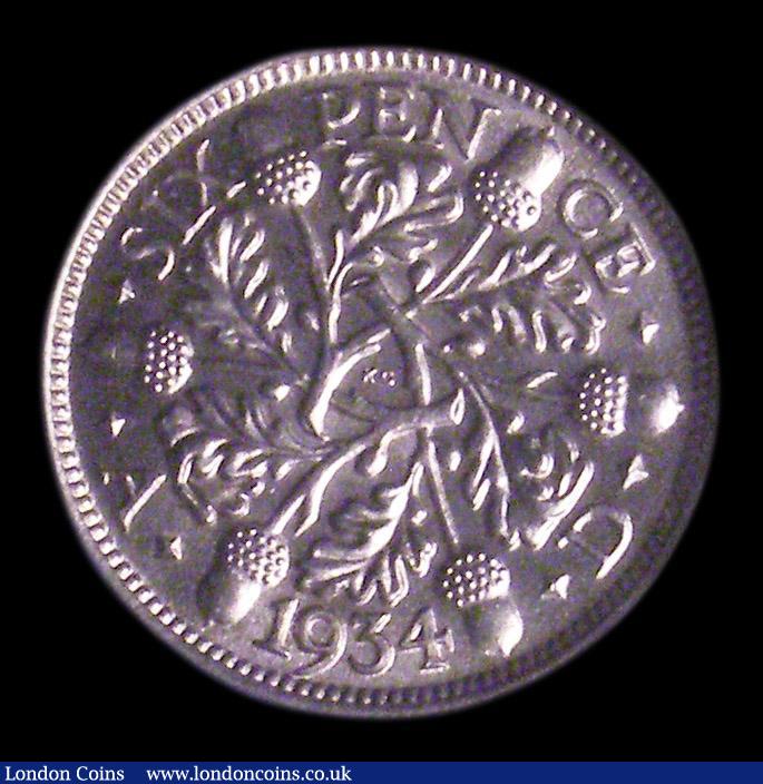 London Coins : A151 : Lot 1754 : Sixpence 1934 ESC 1823, CGS type SP.G5.1934.01, Choice UNC and lustrous, with a light golden tone, s...