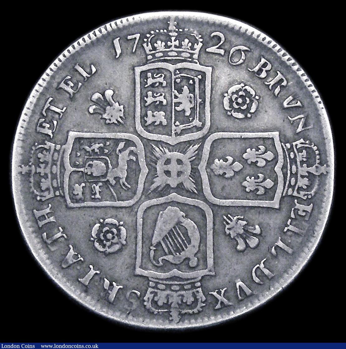 London Coins : A151 : Lot 2587 : Halfcrown 1726 ESC 593 a key date rarity about Fine and grade 20 by CGS and in their holder
