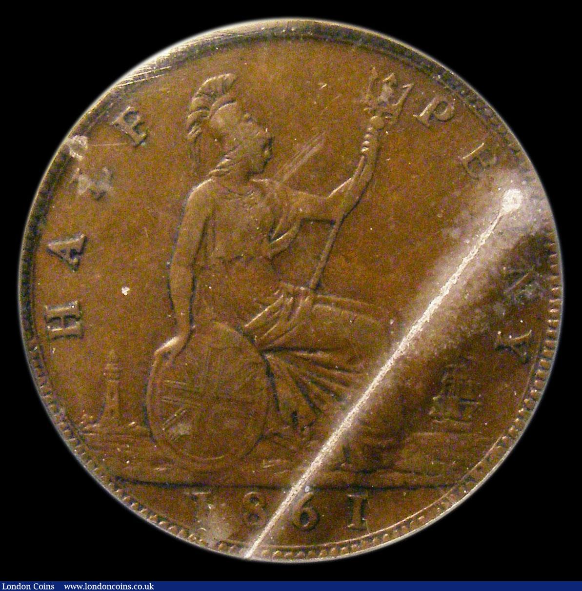 London Coins : A151 : Lot 2734 : Halfpenny 1861 Freeman 275 dies 5+G ANACS EF 40 we grade NVF