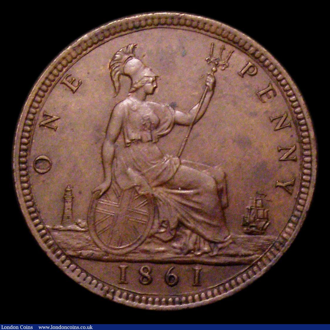 London Coins : A151 : Lot 2803 : Penny 1861 Freeman 29 dies 6+D AU/GEF the reverse with some spots, Ex-Croydon Coin Auction &pound;16