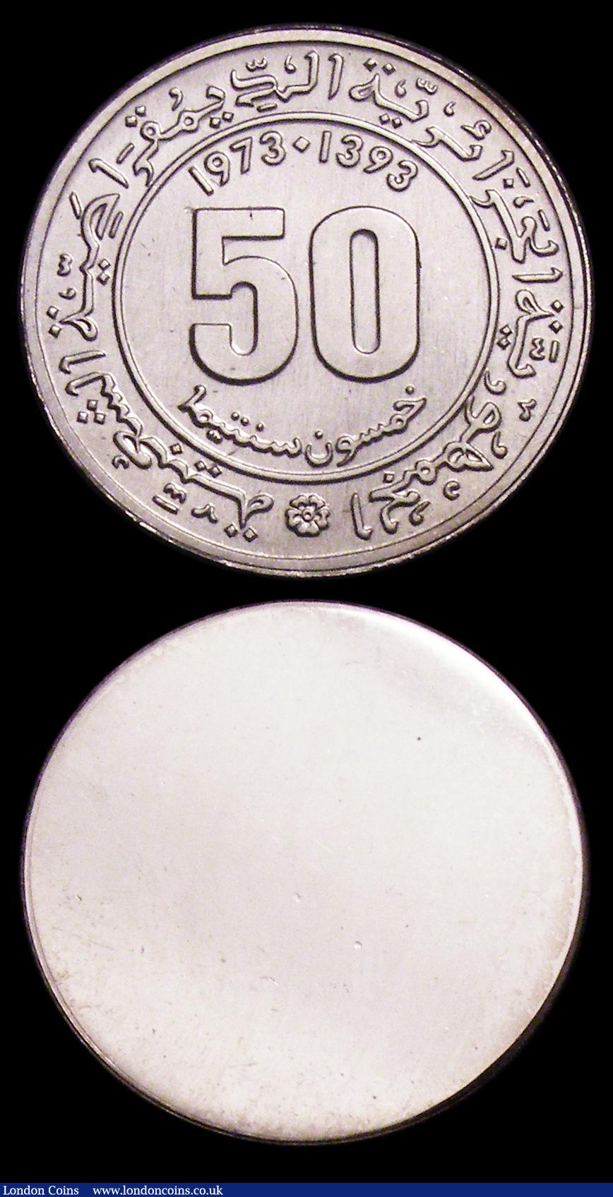 London Coins : A151 : Lot 853 : Algeria 50 Centimes 1973 Obverse and Reverse uniface trial pair, design as KM#102, struck in silver ...