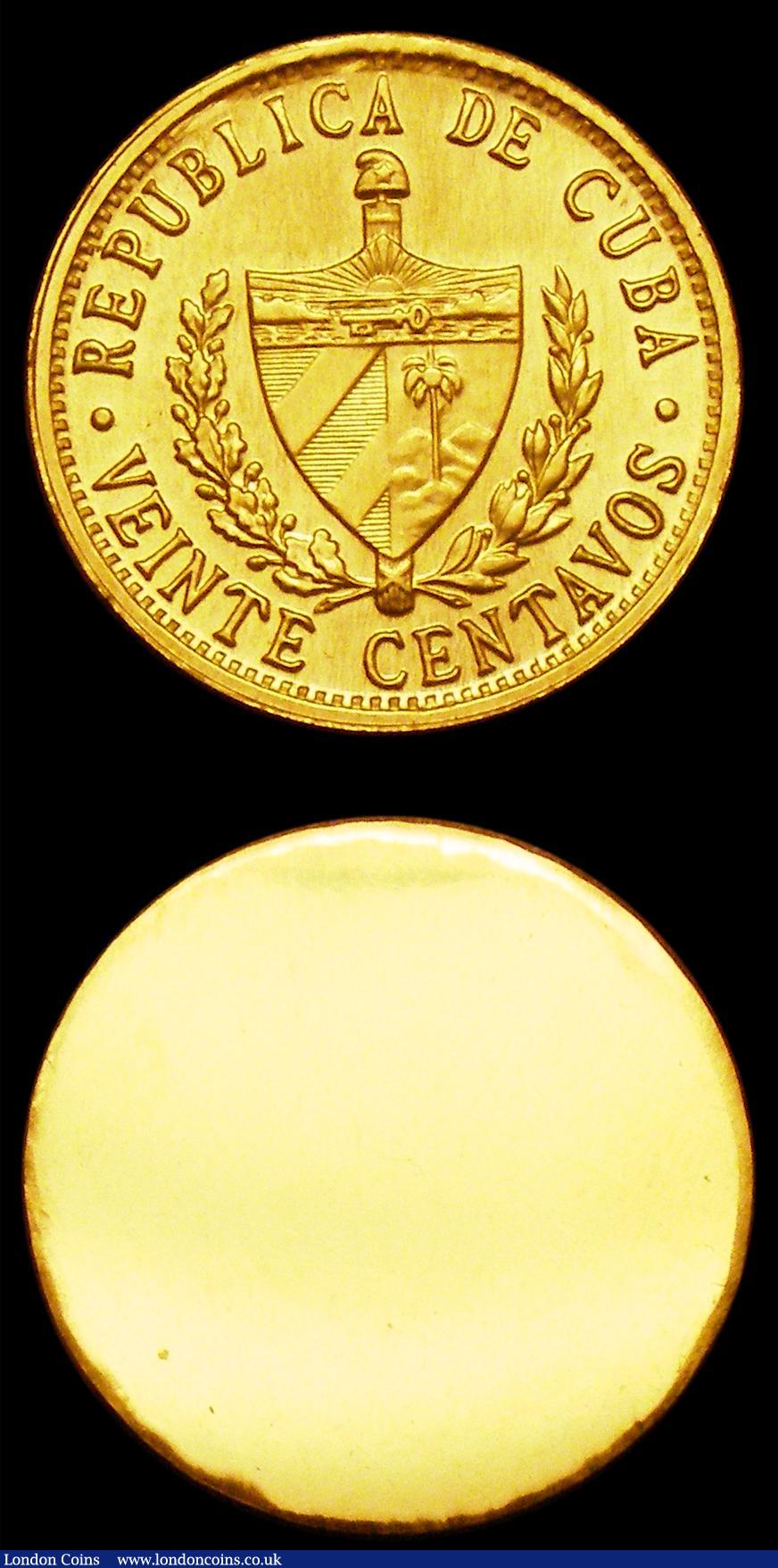 London Coins : A151 : Lot 858 : Cuba 20 Centavos 1969 Obverse and Reverse uniface trial pair, struck in gold, design as KM#35.1, 10....