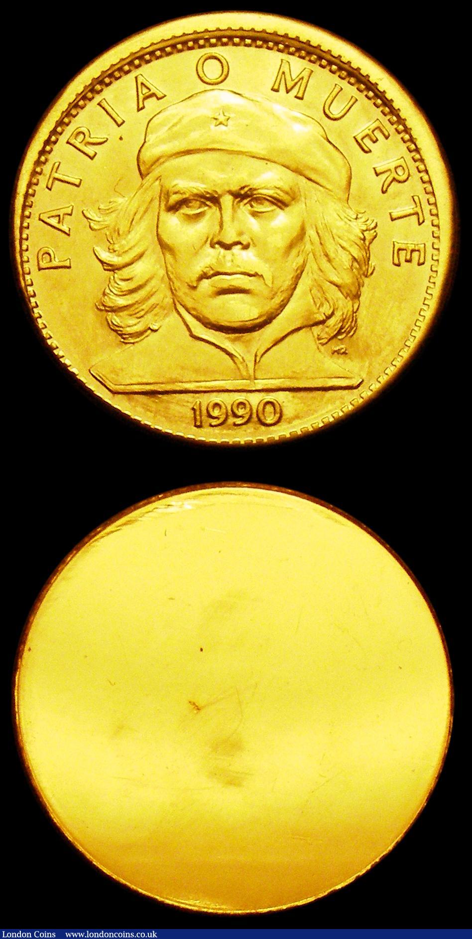 London Coins : A151 : Lot 859 : Cuba 3 Pesos 1990 Obverse and Reverse trial uniface pair, struck in gold, design as KM#346, 13.00 gr...