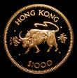 London Coins : A151 : Lot 1025 : Hong Kong $1000 1985 Year of the Bull Gold Proof KM#53 nFDC uncased in capsule