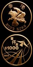London Coins : A151 : Lot 1027 : Hong Kong $1000 a 2-coin set 1997 Return of Hong Kong to China Gold Proof KM#71 nFDC, and $1000 1998...
