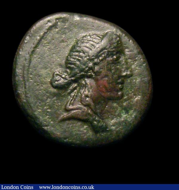 Ae 16.  ANONYMOUS. Time of Marcus Aurelius  C, 161-180.  Obv: Female bust right.  Rev:   METAL / AVRELIA / NIS.   Legend in 3 lines.   RIC Marcus Aurelius 1255 (R2).  Dark Patina.  Scarce. 3.31g. NVF : Ancient Coins : Auction 151 : Lot 1978