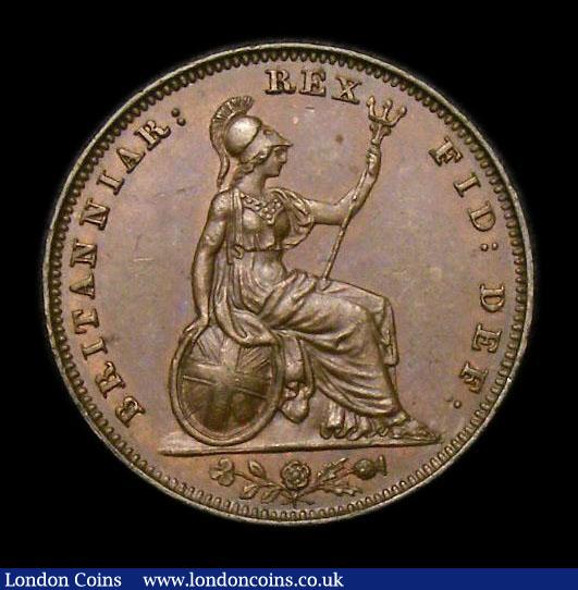 London Coins : A152 : Lot 2181 : Farthing 1835 Reverse B Raised Line on Saltire, die axis inverted, CGS Variety 04 A/UNC with some co...