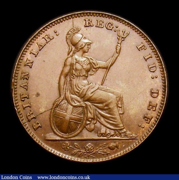London Coins : A152 : Lot 2223 : Farthing 1850 5 over 4, 9 teeth date spacing, CGS Variety 07 UNC or near so, slabbed and graded CGS ...