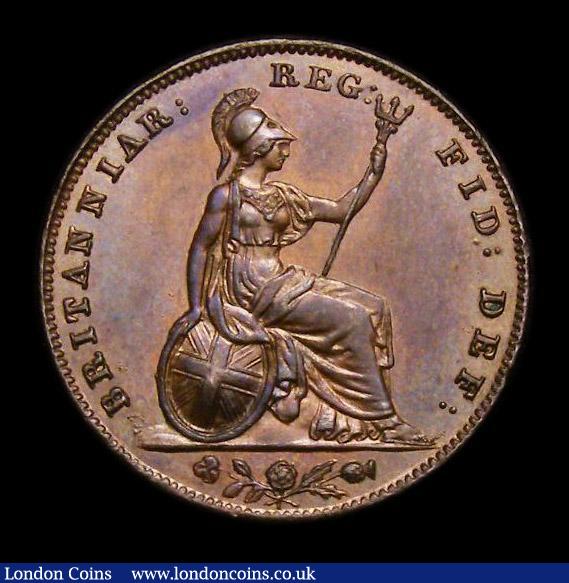 London Coins : A152 : Lot 2241 : Farthing 1855 WW Raised Peck 1582 UNC deeply toned, sharply struck, unusual for this date, slabbed a...