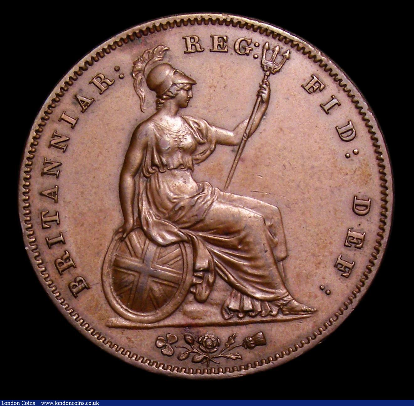 London Coins : A152 : Lot 2352 : Penny 1858 8 over 2, this variety previously thought to be 8 over 3 with die cracks showing thinly t...