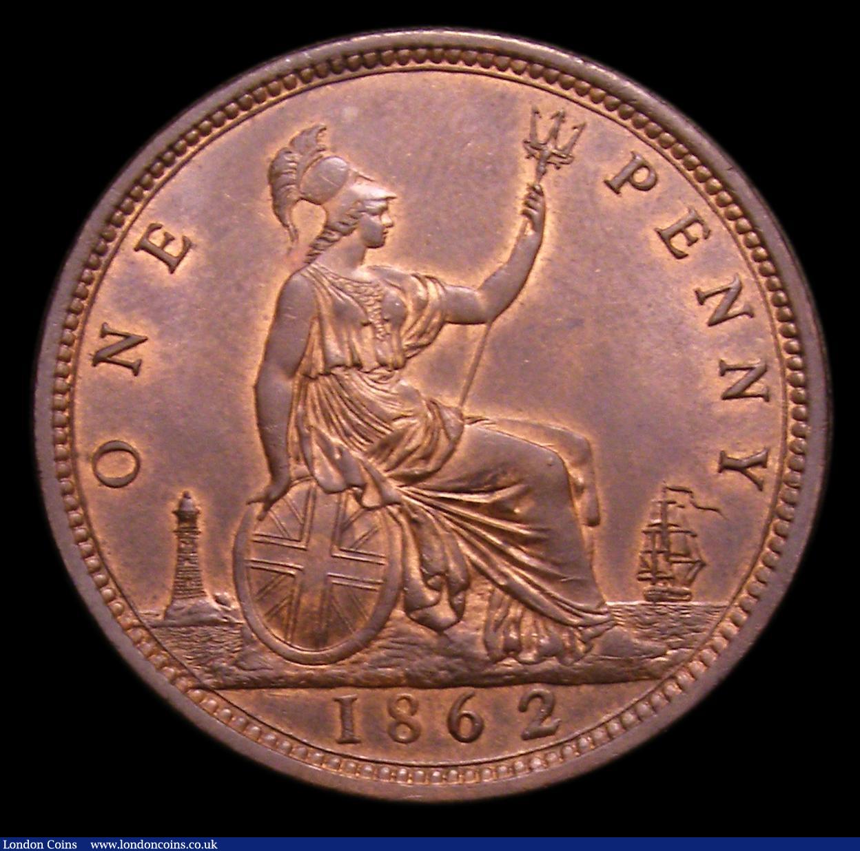 London Coins : A152 : Lot 2389 : Penny 1862 as Freeman 39 dies 6+G, with slanting 2 in date, UNC with traces of lustre and two tone l...