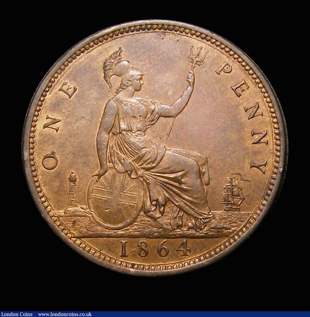 London Coins : A152 : Lot 2398 : Penny 1864 Crosslet 4 Freeman 48 dies 6+G EF and lustrous with some edge nicks and a spot by F:D:, r...